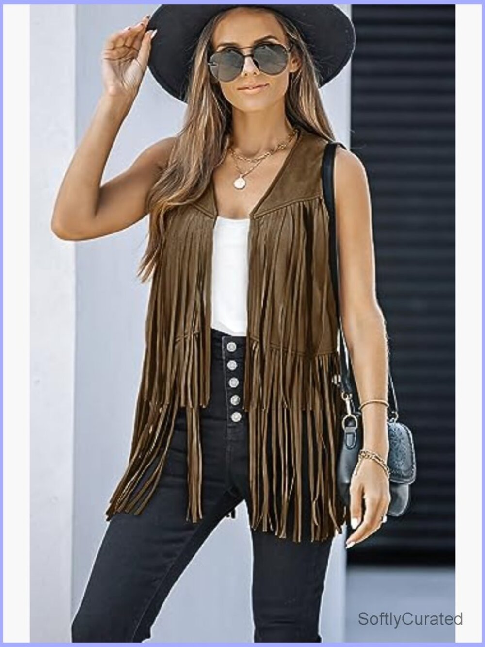 Fringe Vest Sleeveless 70s Hippie Costume Cowgirl Western Faux Suede Tassel - Picture 3 of 7